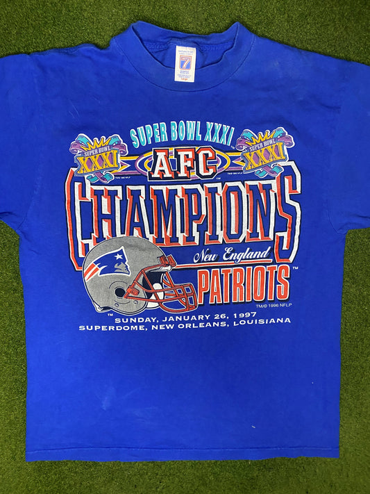 1996 New England Patriots - Super Bowl XXXI - Vintage NFL T Shirt (Large) - Gametime Vintage