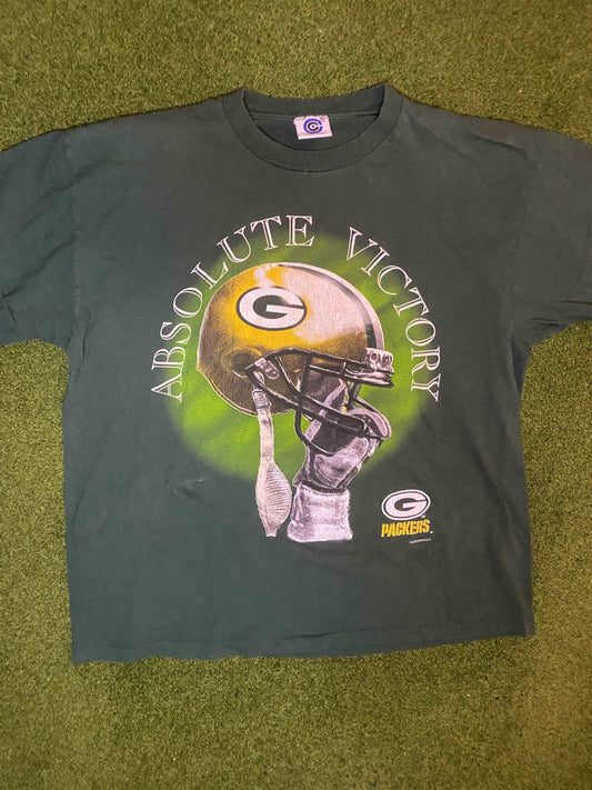 1996 Green Bay Packers - Absolute Victory - Double Sided - Vintage NFL Tee Shirt (XL) Gametime Vintage