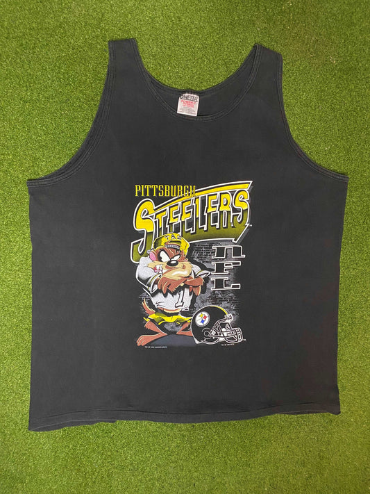 1996 Pittsburgh Steelers Taz Crossover - Vintage NFL Tank (XL) Gametime Vintage