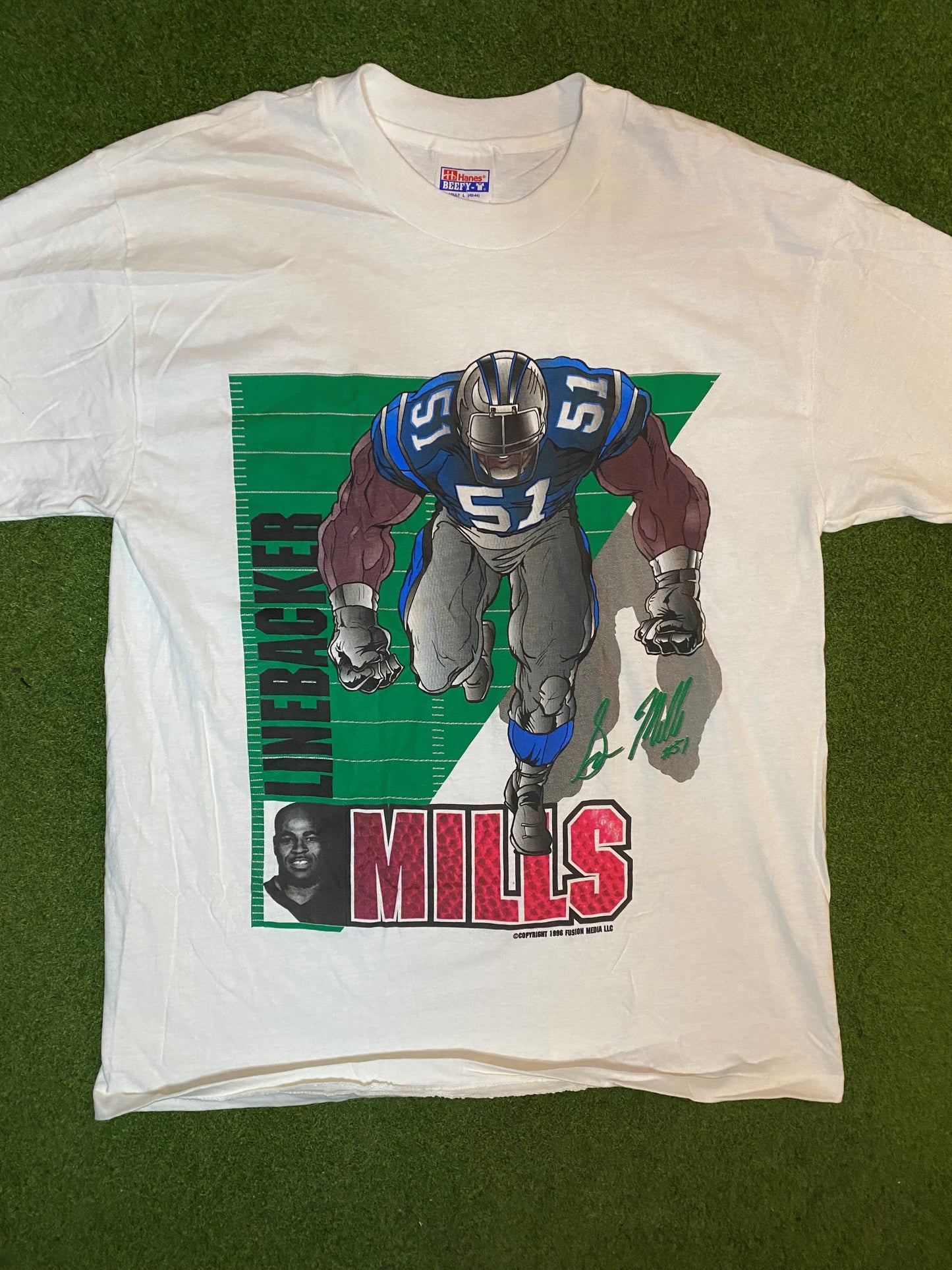 1996 Carolina Panthers - Sam Mills - Vintage NFL Player T-Shirt (Large)