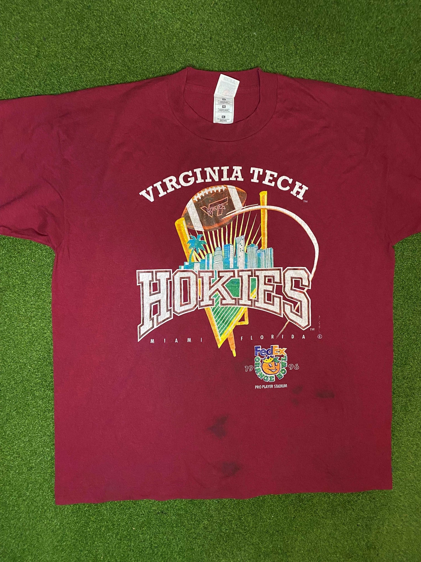 1996 Virginia Tech Hokies - Fed Ex Orange Bowl - Vintage College Football Tee Shirt (XL)