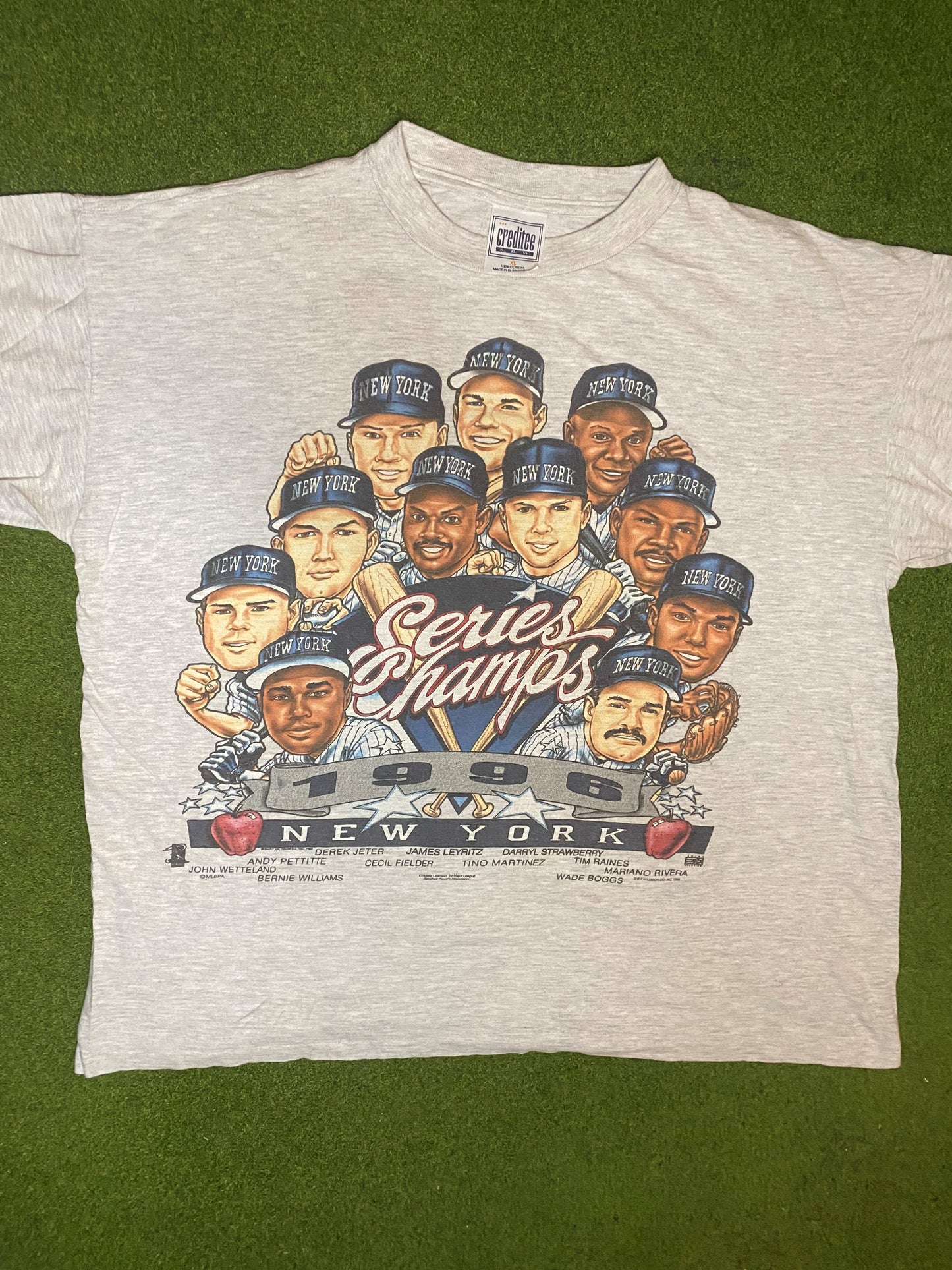 1996 New York Yankees - World Series Roster Caricature - Vintage MLB T-Shirt (XL)