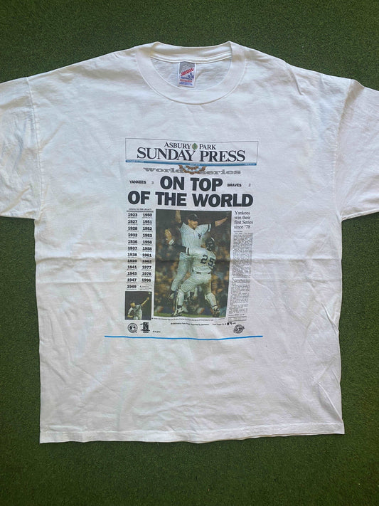 1996 New York Yankees - Newspaper - World Series Champions - Vintage MLB T-Shirt (XL)