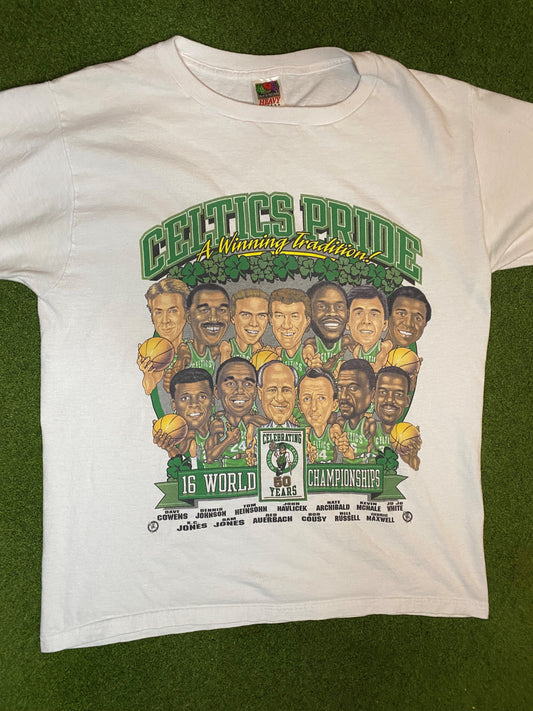 1997 Boston Celtics - 50th Anniversary Caricature - Vintage NBA Player T-Shirt (Large) 