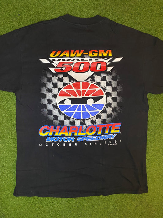 1997 Charlotte Motor Speedway - UAW-GM Quality 500 - Double Sided - Vintage NASCAR T-Shirt (XL) - Gametime Vintage