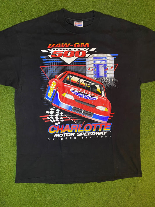 1997 Charlotte Motor Speedway - UAW-GM Quality 500 - Double Sided - Vintage NASCAR T-Shirt (XL)