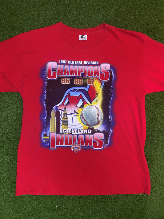 1997 Cleveland Indians - Div Champs - Vintage MLB Tee Shirt (Large) Gametime Vintage