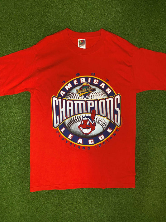 1997 Cleveland Indians - AL Champions - Vintage MLB Tee Shirt (Medium) Gametime Vintage