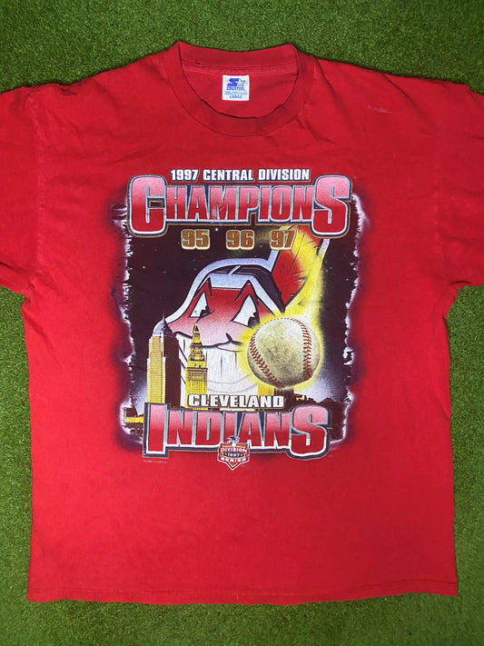 1997 Cleveland Indians - Div Champs - Vintage MLB T Shirt (Large) - Gametime Vintage