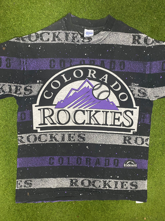 1997 Colorado Rockies - All Over Print - Vintage MLB Tee (Medium) 