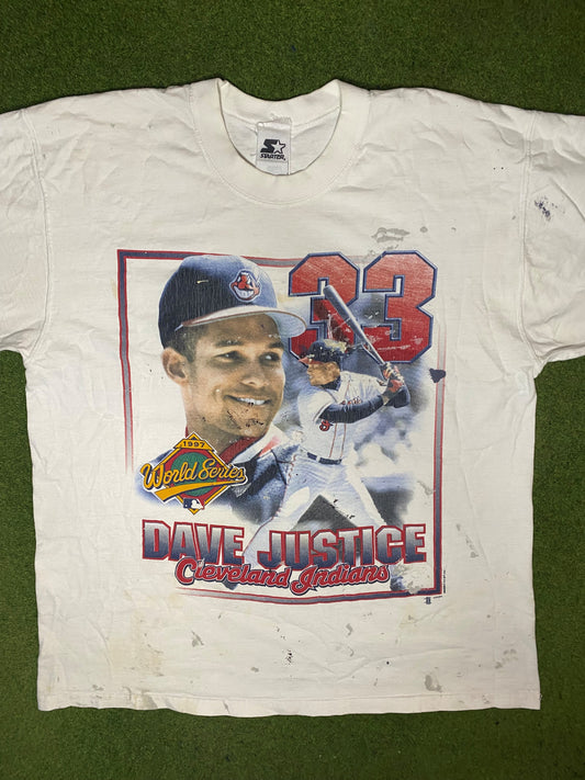 1997 Cleveland Indians - David Justice - Vintage MLB Player T Shirt (Large)