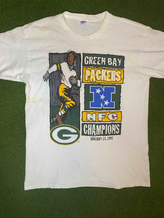 1997 Green Bay Packers - NFC Champions - Vintage NFL T-Shirt (Large)