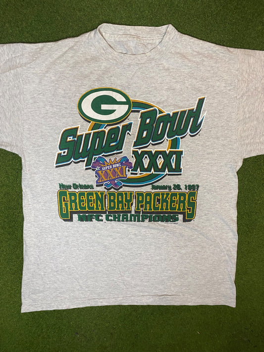 1997 Green Bay Packers - Super Bowl XXXI - Vintage NFL T-Shirt (Large) - Gametime Vintage