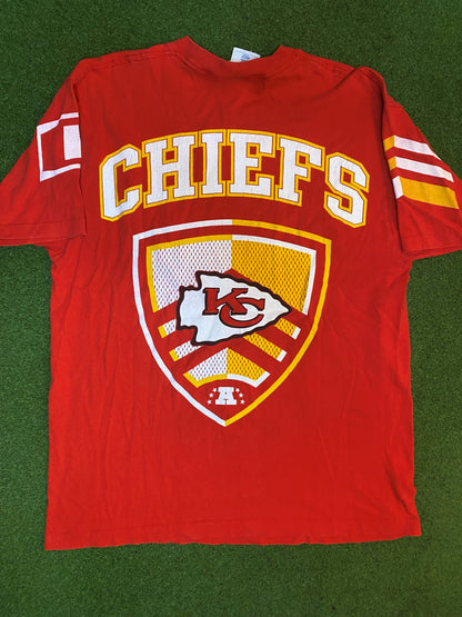 1997 Kansas City Chiefs - Print All Over - Double Sided - Vintage NFL T-Shirt (Large)