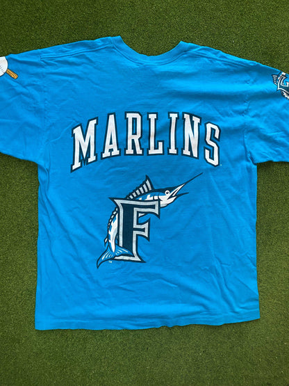 1997 Florida Marlins - Print All Over - Double Sided - Vintage MLB T-Shirt (XL)