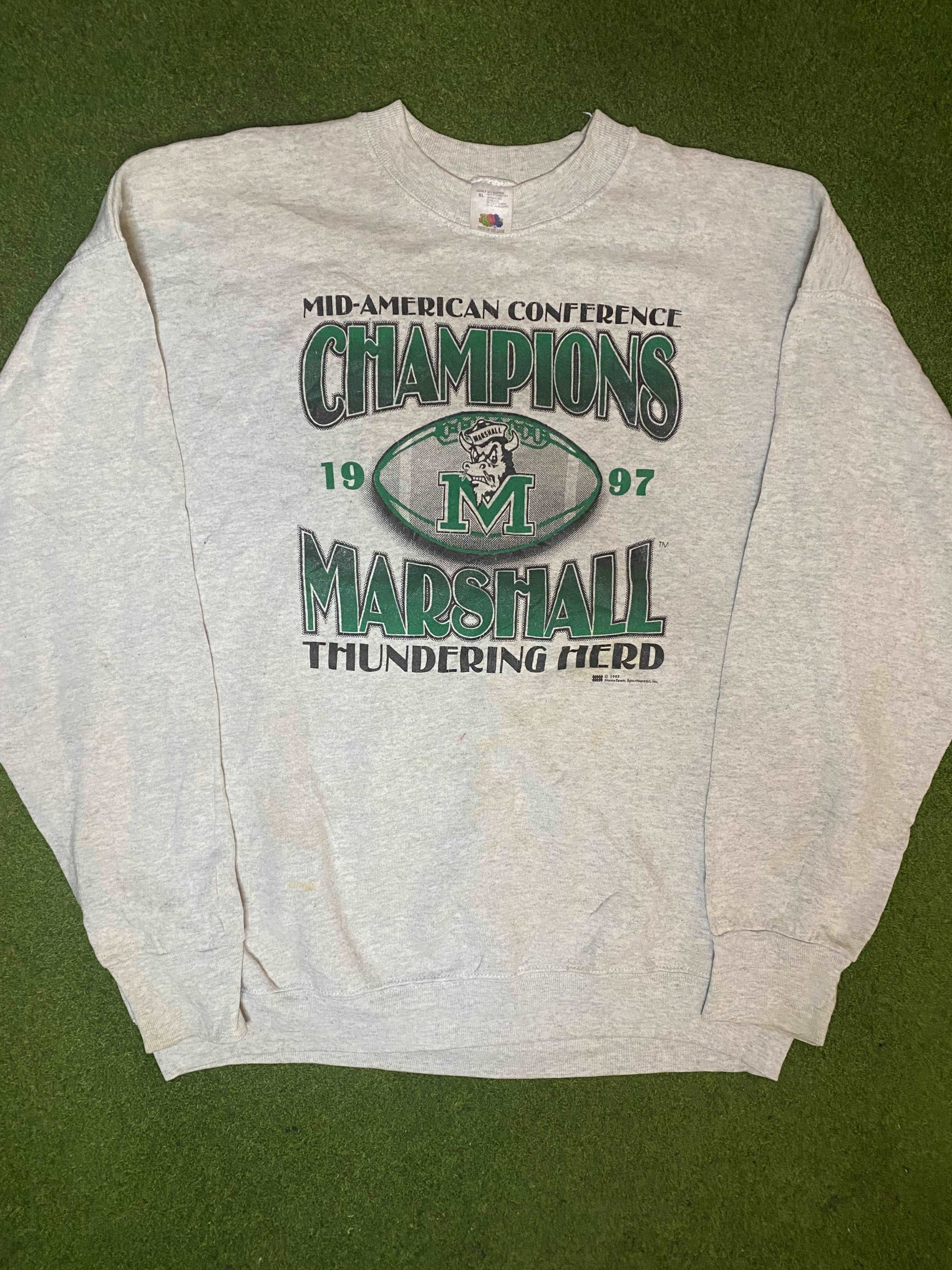 1997 Marshall Thundering Herd - Mid American Champions - Vintage College Football Crewneck Sweatshirt (XL)