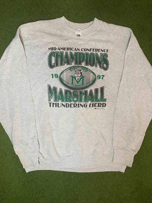 1997 Marshall Thundering Herd - Mid American Champions - Vintage College Football Crewneck Sweatshirt (XL) Gametime Vintage