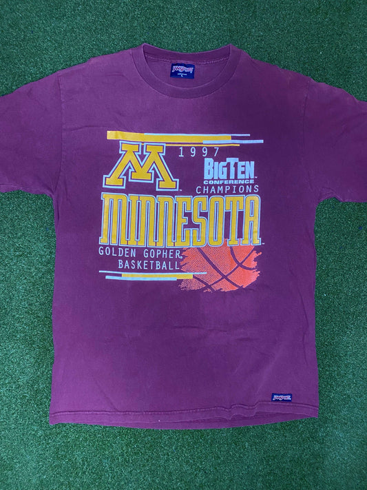 1997 Minnesota Golden Gophers - Big 10 Champions - Vintage College Basketball Tee Shirt (Large)