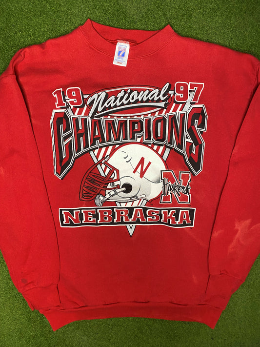 1997 Nebraska Cornhuskers - National Champions - Vintage College Sweatshirt (Large) - Gametime Vintage