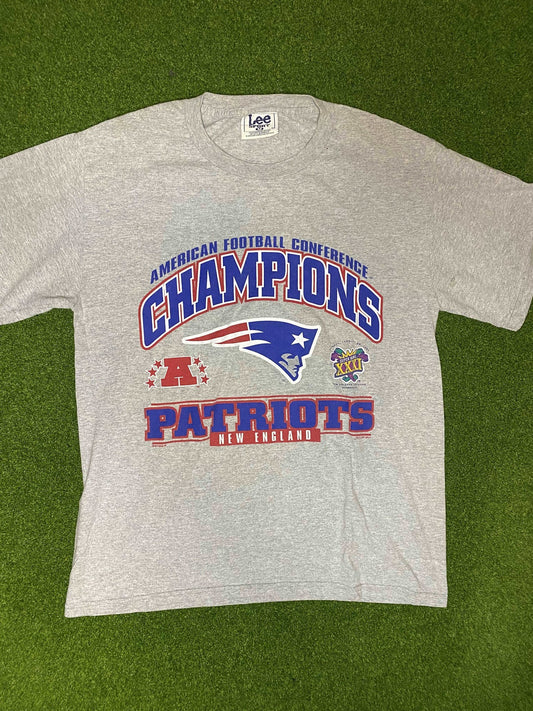 1997 New England Patriots - AFC Champs - Vintage NFL Tee Shirt (Medium)