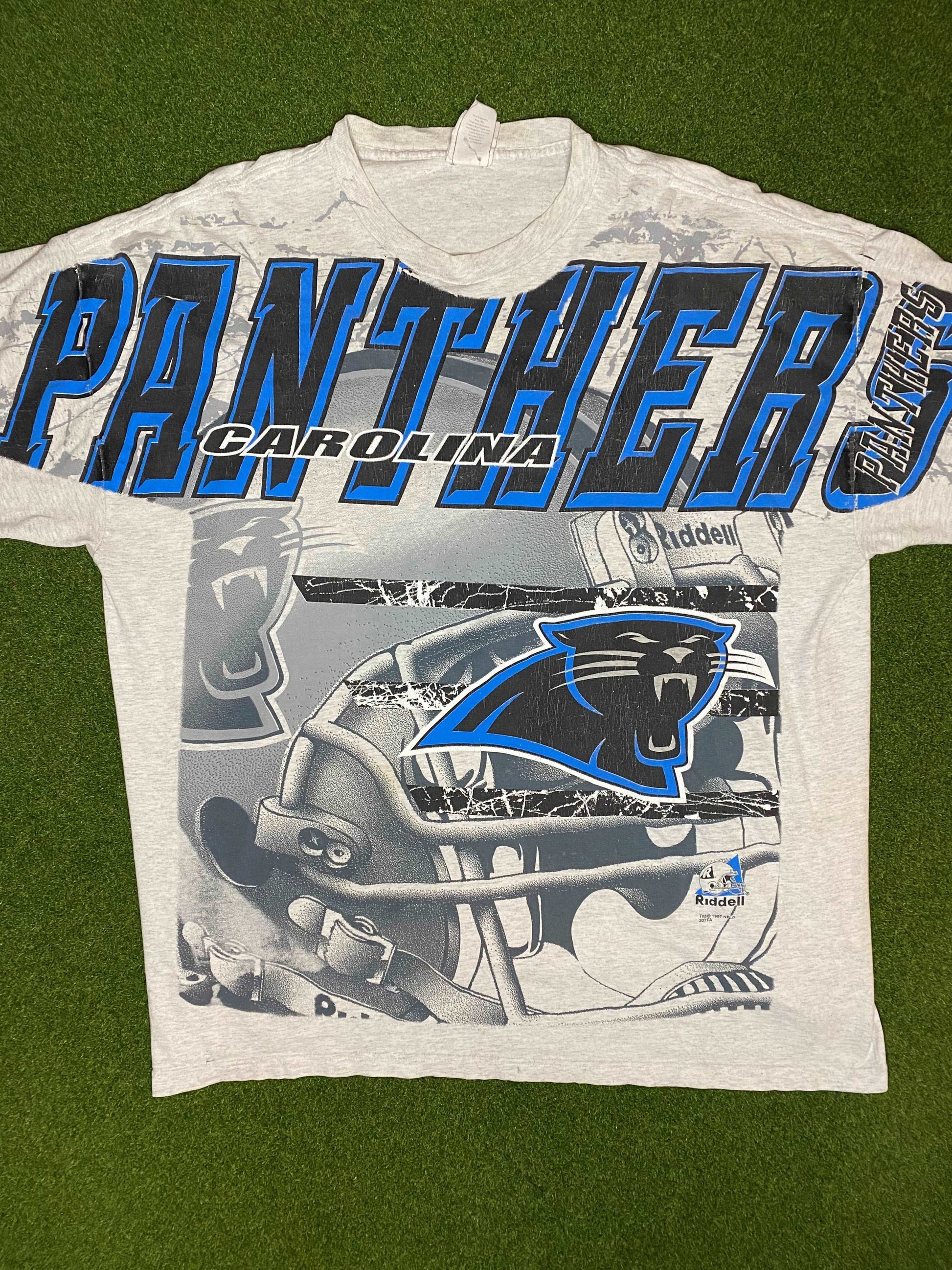 1997 Carolina Panthers - Print All Over - Vintage NFL Tee Shirt (XL) - Gametime Vintage