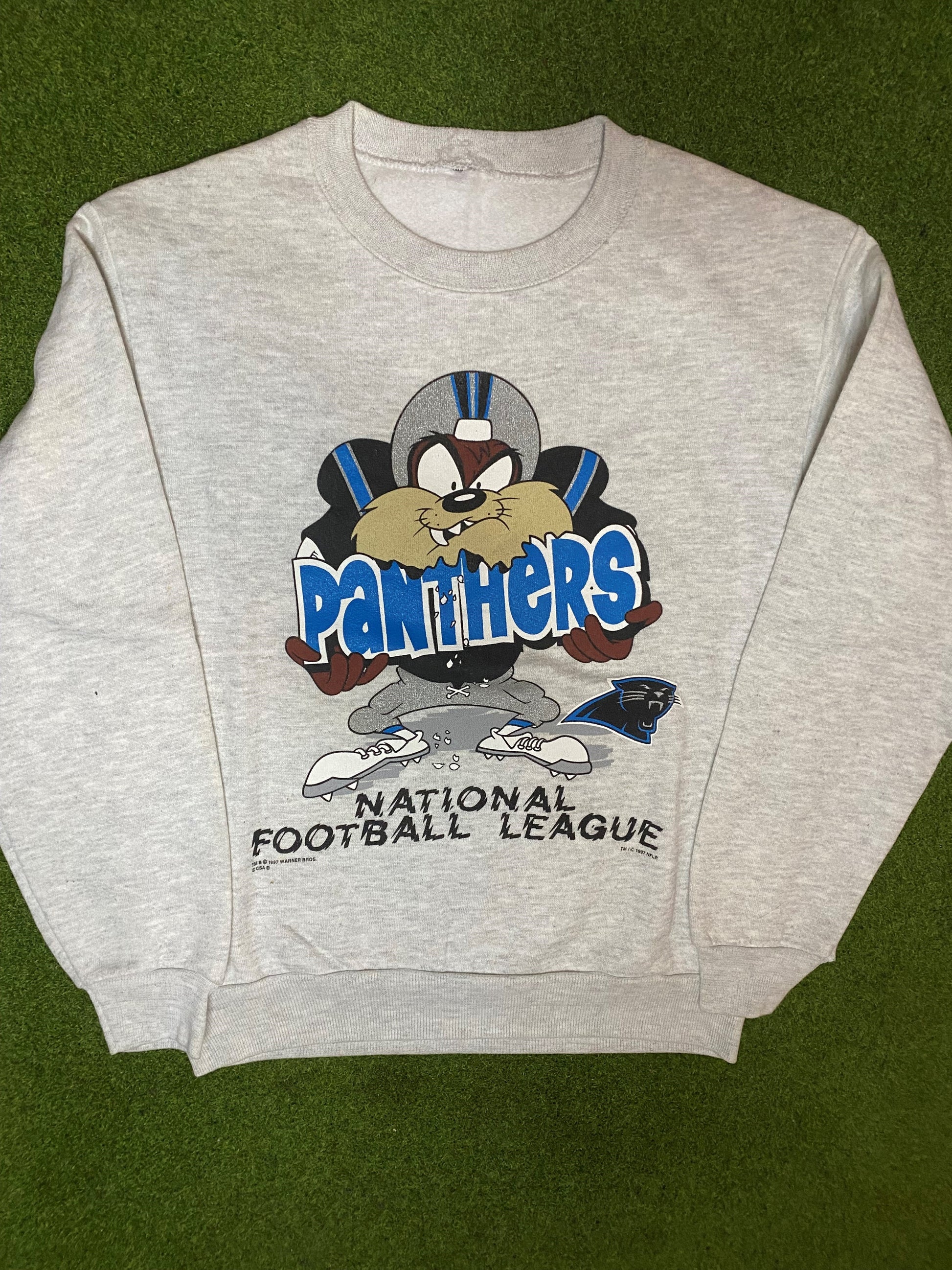 1997 Carolina Panthers - Taz Crossover - Vintage NFL Sweatshirt (Small)