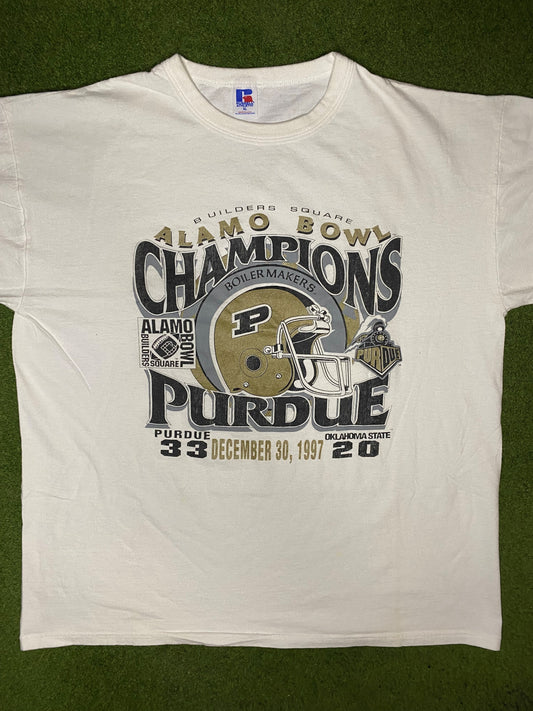 1997 Purdue Boilermakers - Alamo Bowl Champs - Vintage College T Shirt (XL) - Gametime Vintage