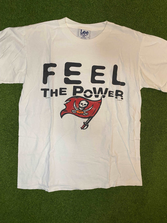 1997 Tampa Bay Buccaneers - Feel The Power - Vintage NFL T-Shirt (Medium) Gametime Vintage