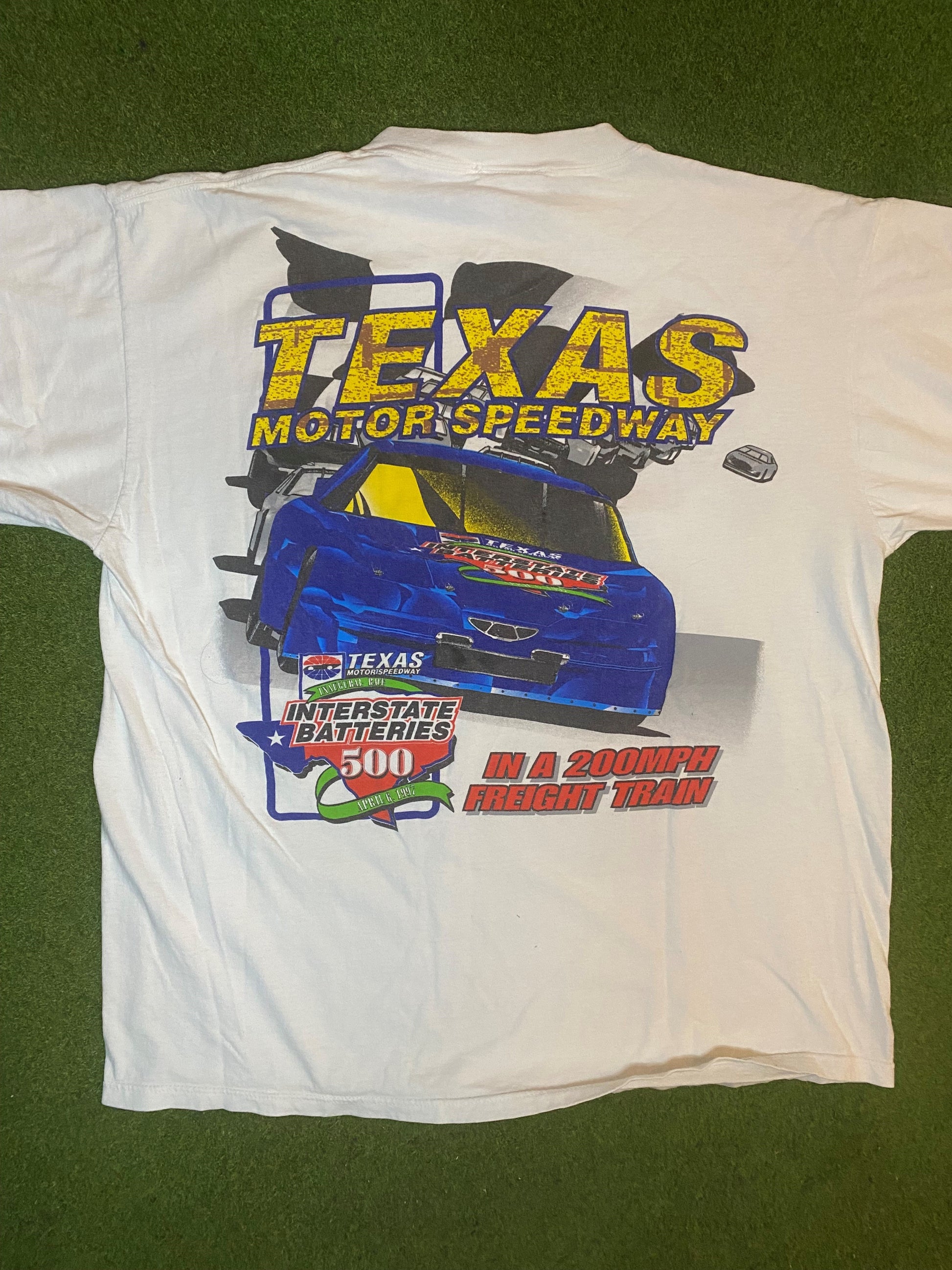 1997 Texas Motor Speedway - See the Speed - Double Sided - Vintage NASCAR T-Shirt (XL)