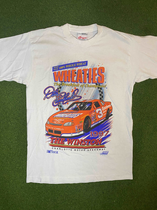 1997 Dale Earnhardt - Wheaties - Charlotte Motor Speedway - Vintage NASCAR Tee Shirt (Large)