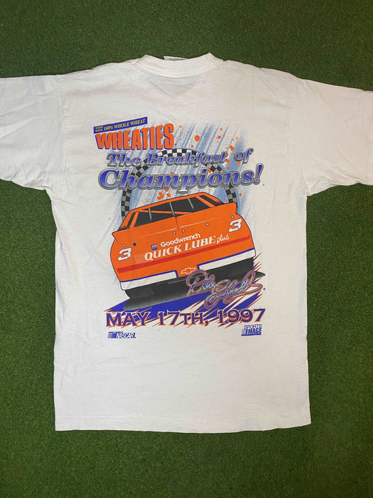 1997 Dale Earnhardt - Wheaties - Charlotte Motor Speedway - Vintage NASCAR Tee Shirt (Large) - Gametime Vintage