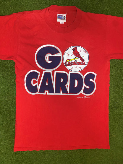 1998 St. Louis Cardinals - Go Cards - Double Sided - Vintage MLB T-Shirt (Medium)