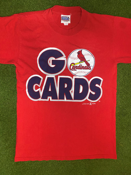 1998 St. Louis Cardinals - Go Cards - Double Sided - Vintage MLB T-Shirt (Medium) Gametime Vintage