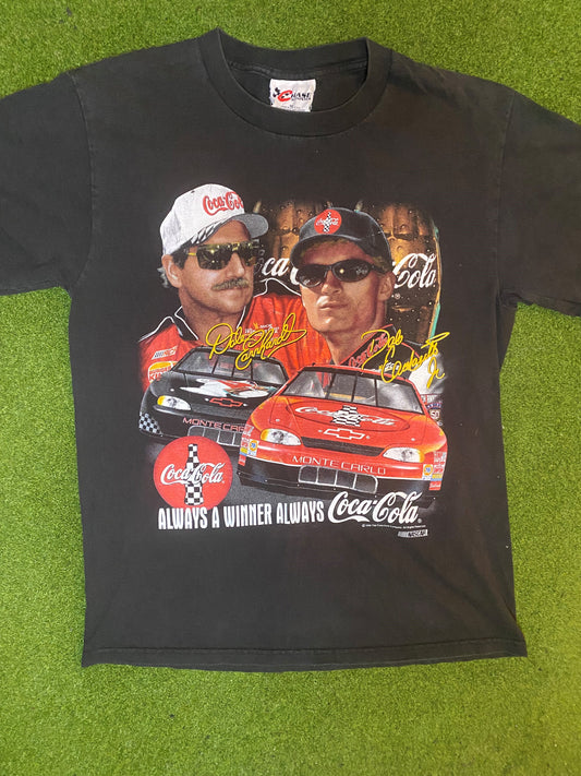 1998 Dale Earnhardt and Jr - Coca-Cola - Vintage NASCAR T-Shirt (Medium)