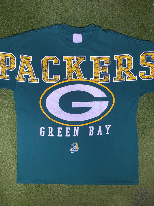 1998 Green Bay Packers - AOP - Vintage NFL T Shirt (Large) - Gametime Vintage