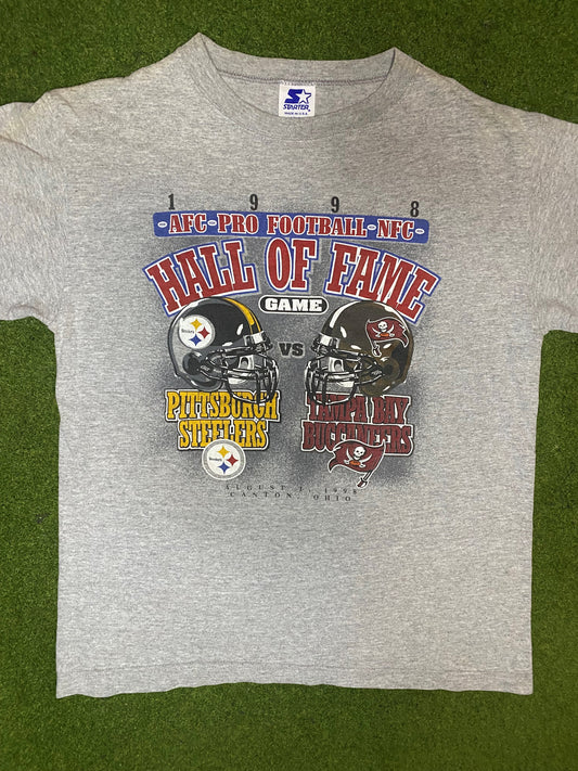 1998 Hall of Fame Game - Steelers Vs. Buccaneers - Vintage NFL T-Shirt (Youth Medium) Gametime Vintage