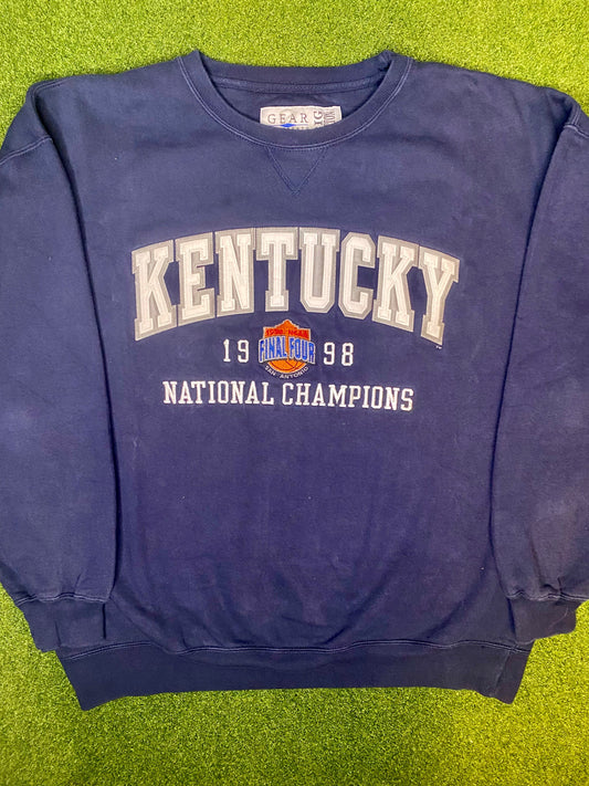 1998 Kentucky Wildcats - National Champions Embroidered - Vintage College Basketball Sweatshirt (XL)