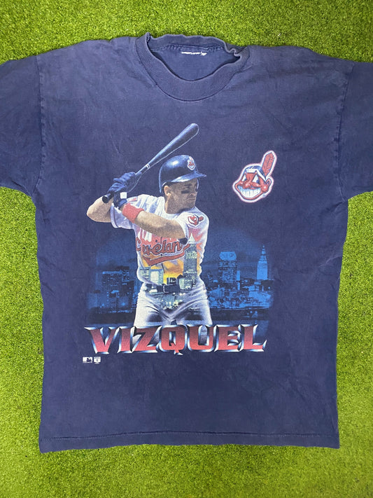 1998 Cleveland Indians - Omar Vizquel - Vintage MLB Player T-Shirt (Medium) Gametime Vintage