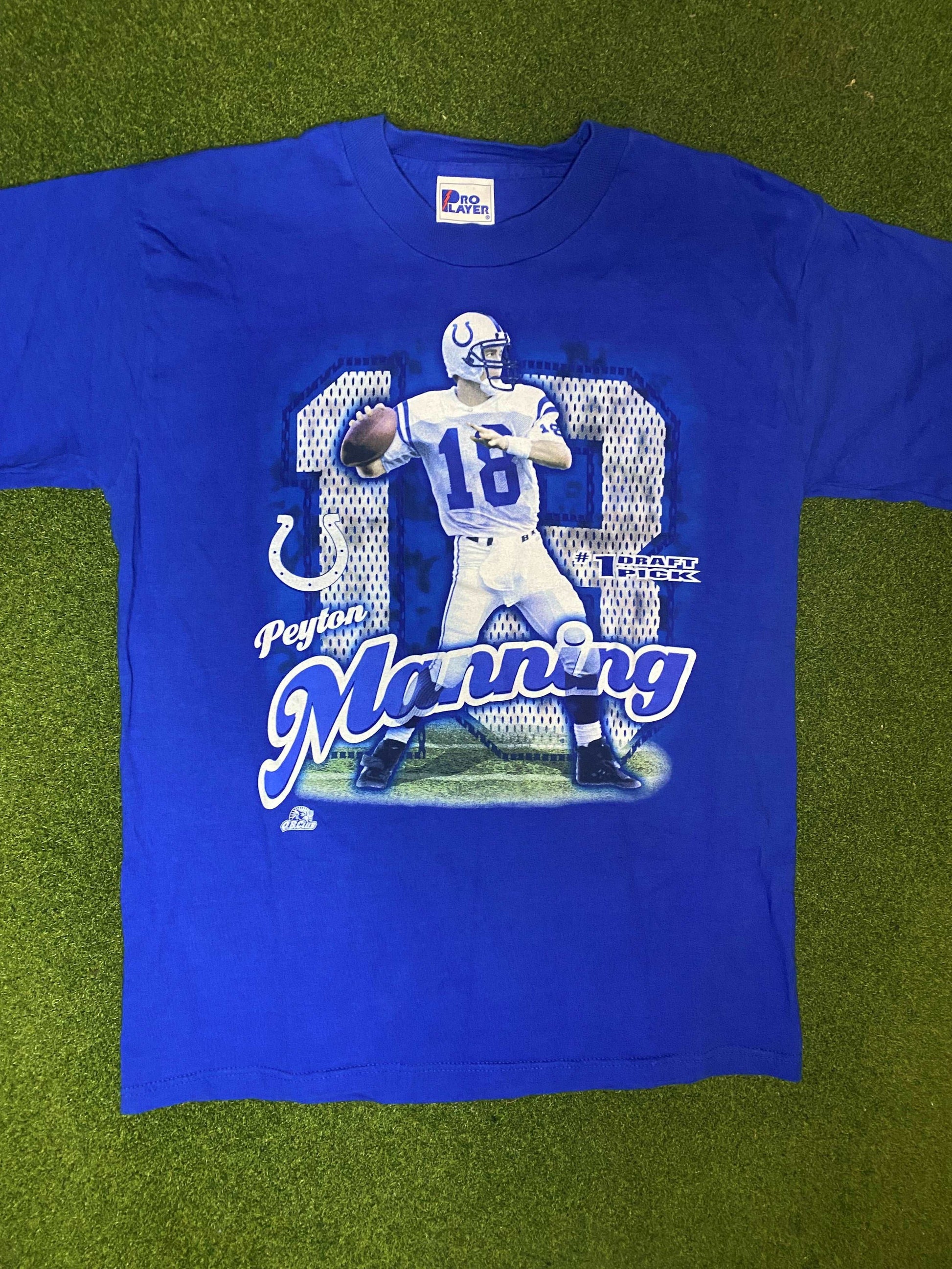 1998 Indianapolis Colts - #1 Draft Pick - Peyton Manning - Vintage NFL Player T-Shirt (Large)