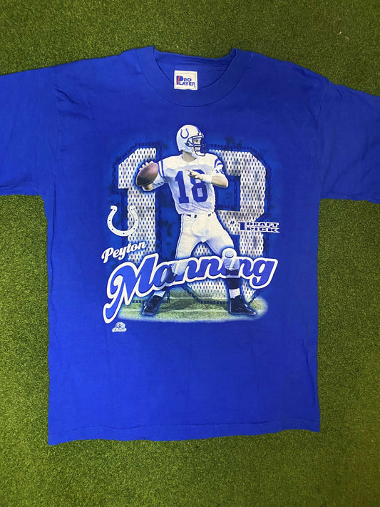 1998 Indianapolis Colts - #1 Draft Pick - Peyton Manning - Vintage NFL Player T-Shirt (Large) Gametime Vintage