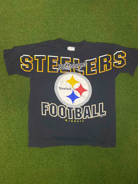 1998 Pittsburgh Steelers - Print All Over - Vintage NFL Tee Shirt (Youth XL)