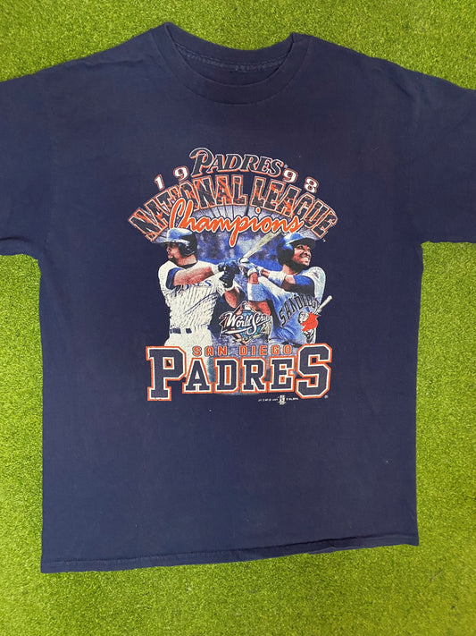 1998 San Diego Padres - NL Champs Ft Tony Gwynn - Vintage MLB T-Shirt (Medium) Gametime Vintage