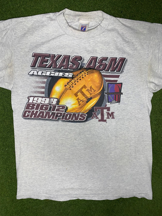 1998 Texas A&M Aggies - Big 12 Champions - Vintage College T Shirt (Medium) - Gametime Vintage