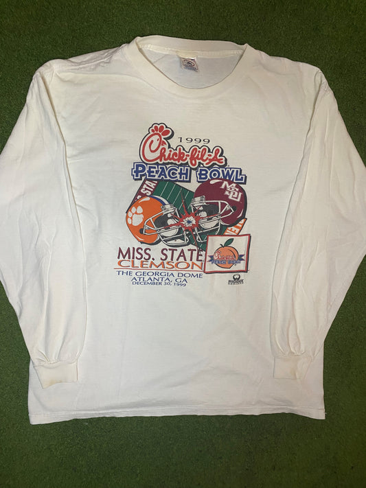 1999 Chic-Fil-A Peach Bowl - Miss State vs. Clemson - Vintage College Football Long Sleeve (Large) 