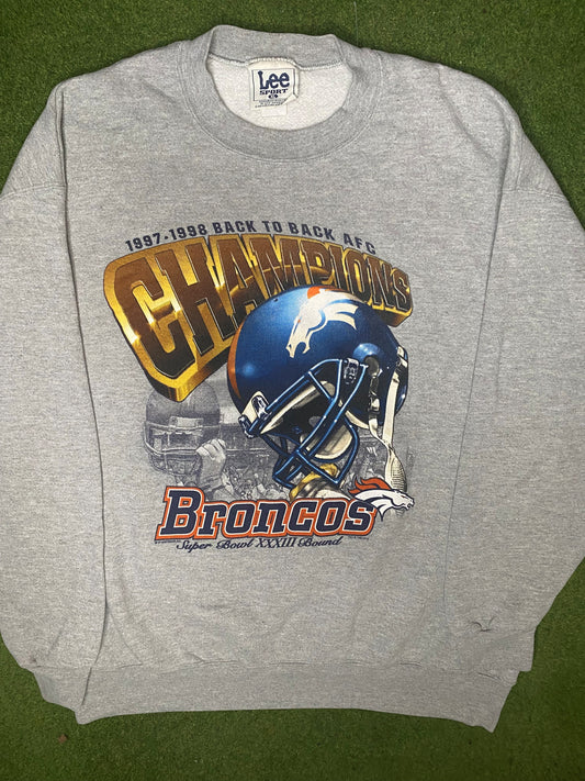 1999 Denver Broncos - Back to Back AFC Champs - Vintage NFL Sweatshirt (XL)