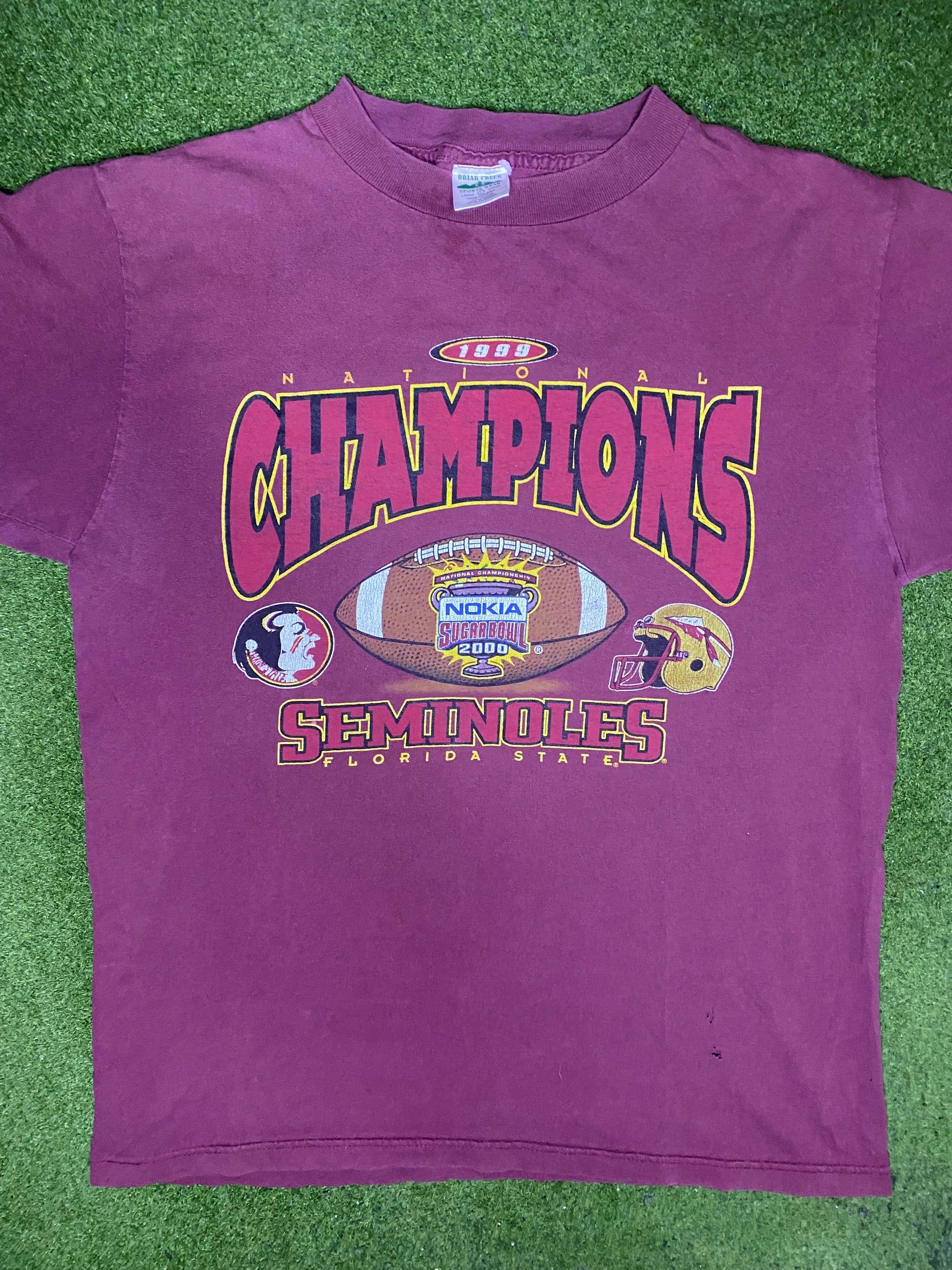 1999 Florida State Seminoles - National Champions - Vintage College Football T Shirt (Large) - Gametime Vintage