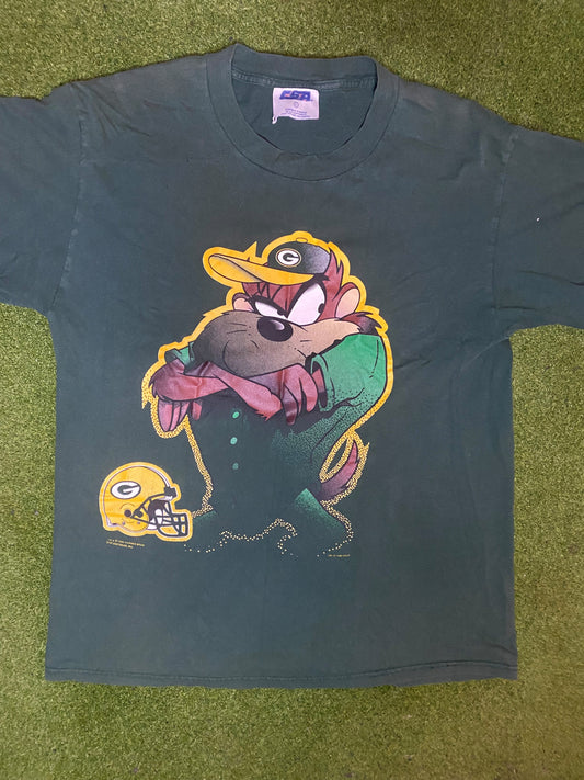 1999 Green Bay Packers - Taz Crossover - Vintage NFL T-Shirt (Large) Gametime Vintage