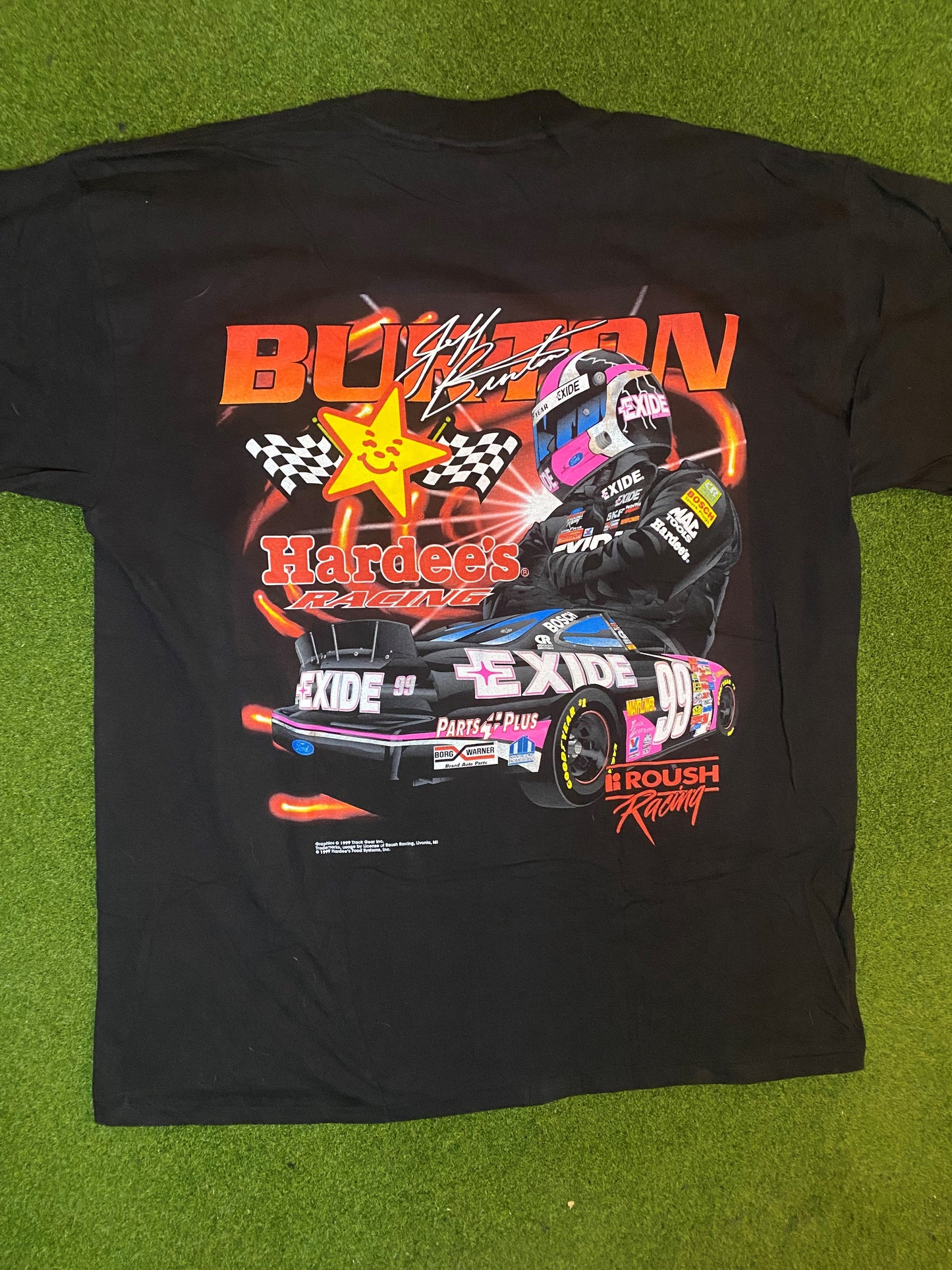 1999 Roush Racing - Mark Martin and Jeff Burton - Double Sided - Vintage NASCAR T-Shirt (XL)