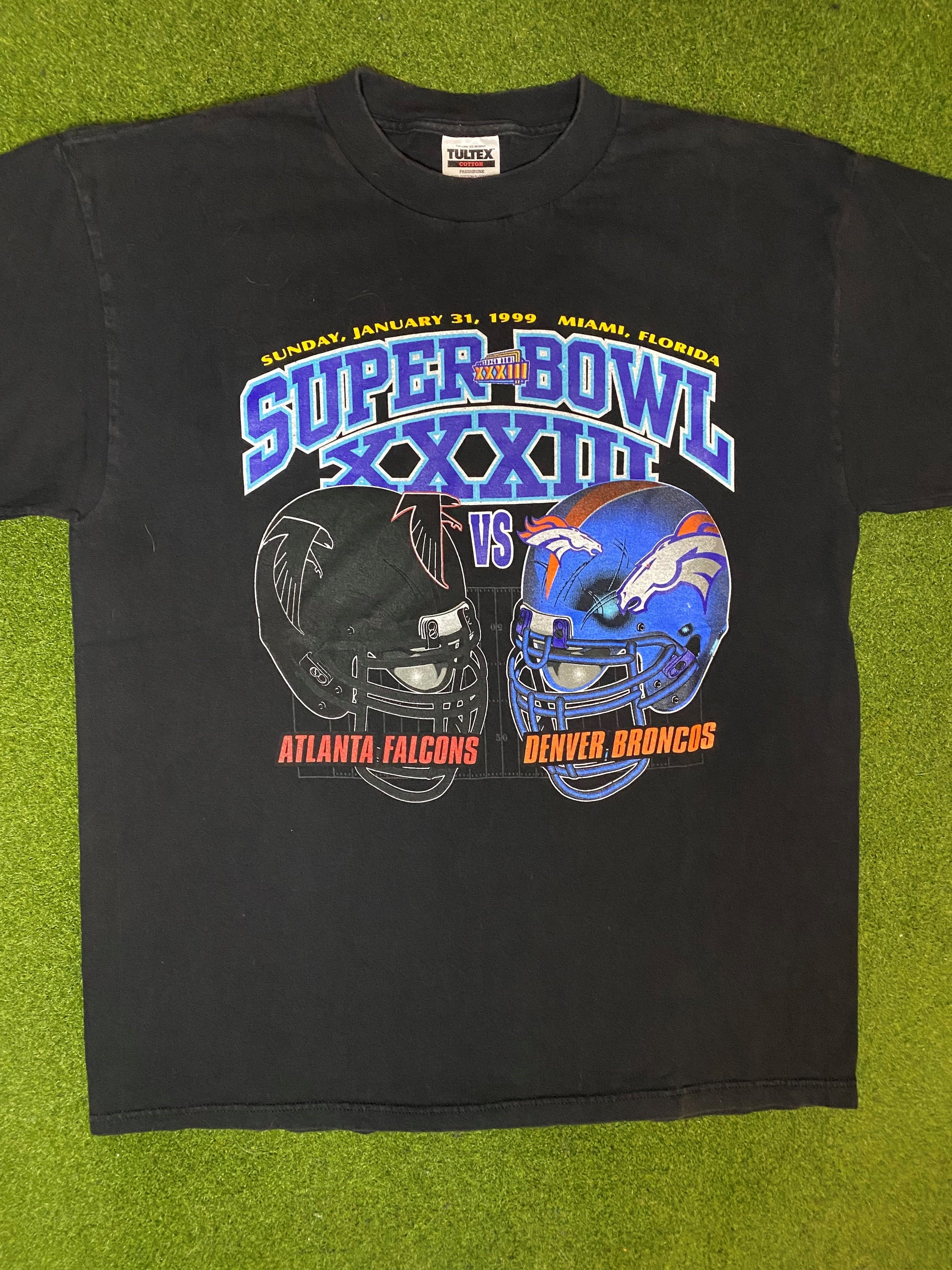 1999 Super Bowl XXXIII - Falcons Vs. Broncos - Vintage NFL T-Shirt (XL)