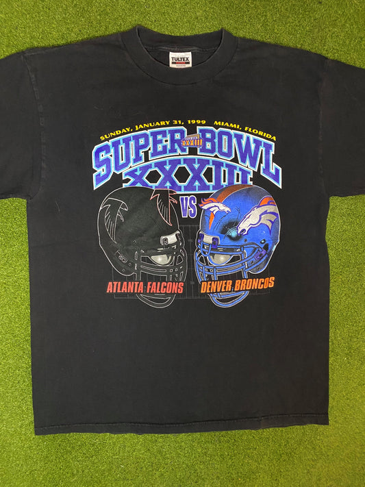 1999 Super Bowl XXXIII - Falcons Vs. Broncos - Vintage NFL T-Shirt (XL) Gametime Vintage